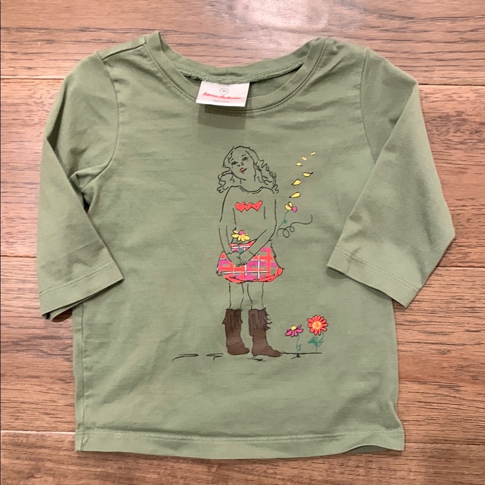 Green Kids Shirt with Girl and Flower Print